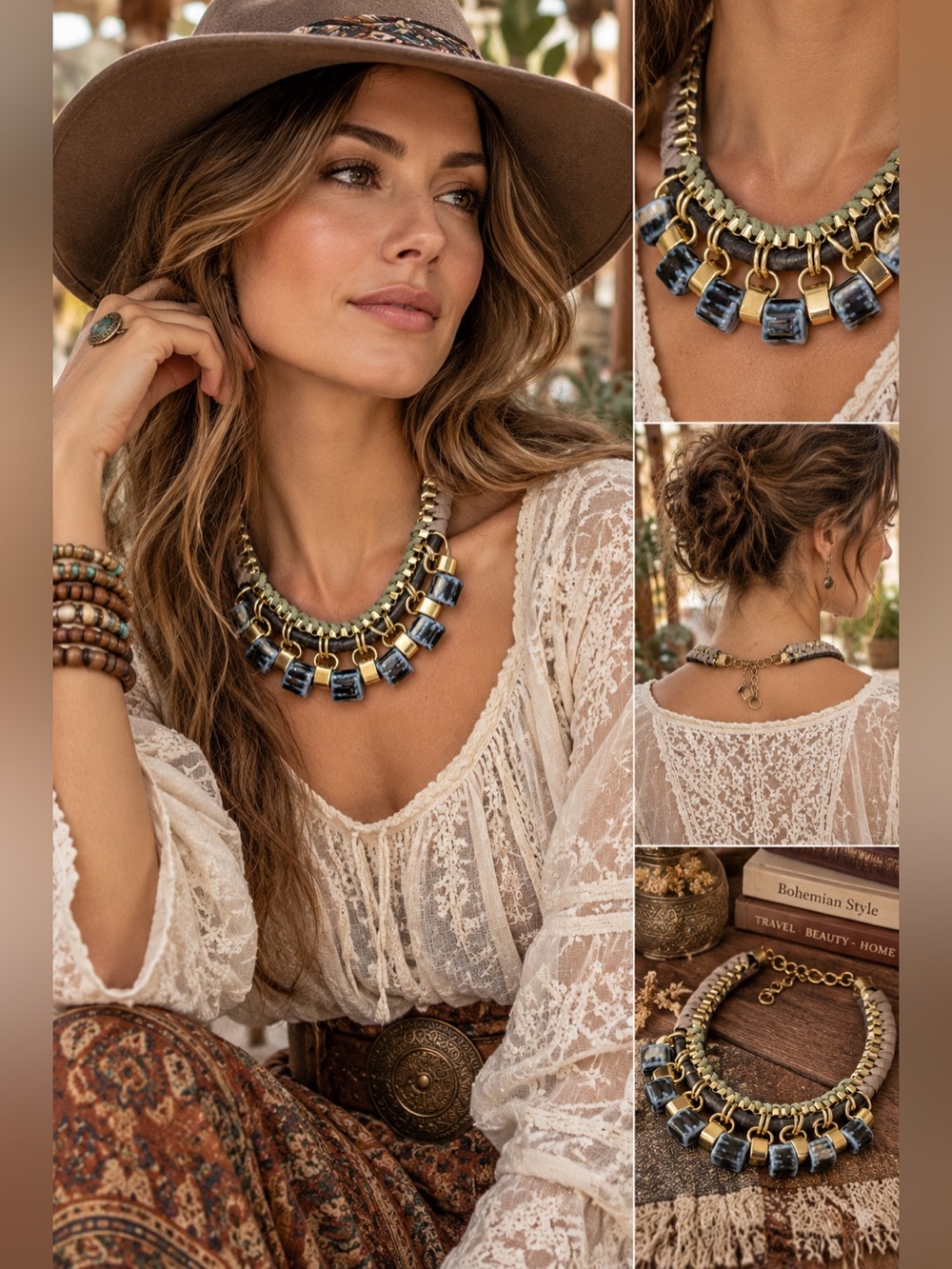 Gold and Dark Blue Statement Collar Necklace